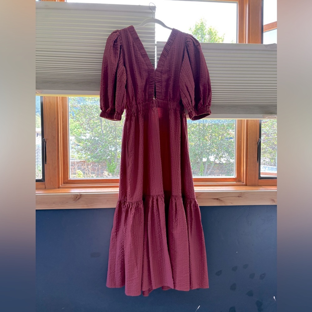 Sea collection puff sleeve seer sucker cotton maxi with cutout